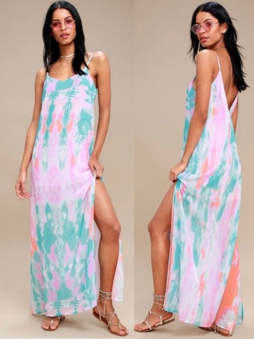 Lulu's | Flying Watercolors Fuchsia Print Maxi Dress | Size Extra Small